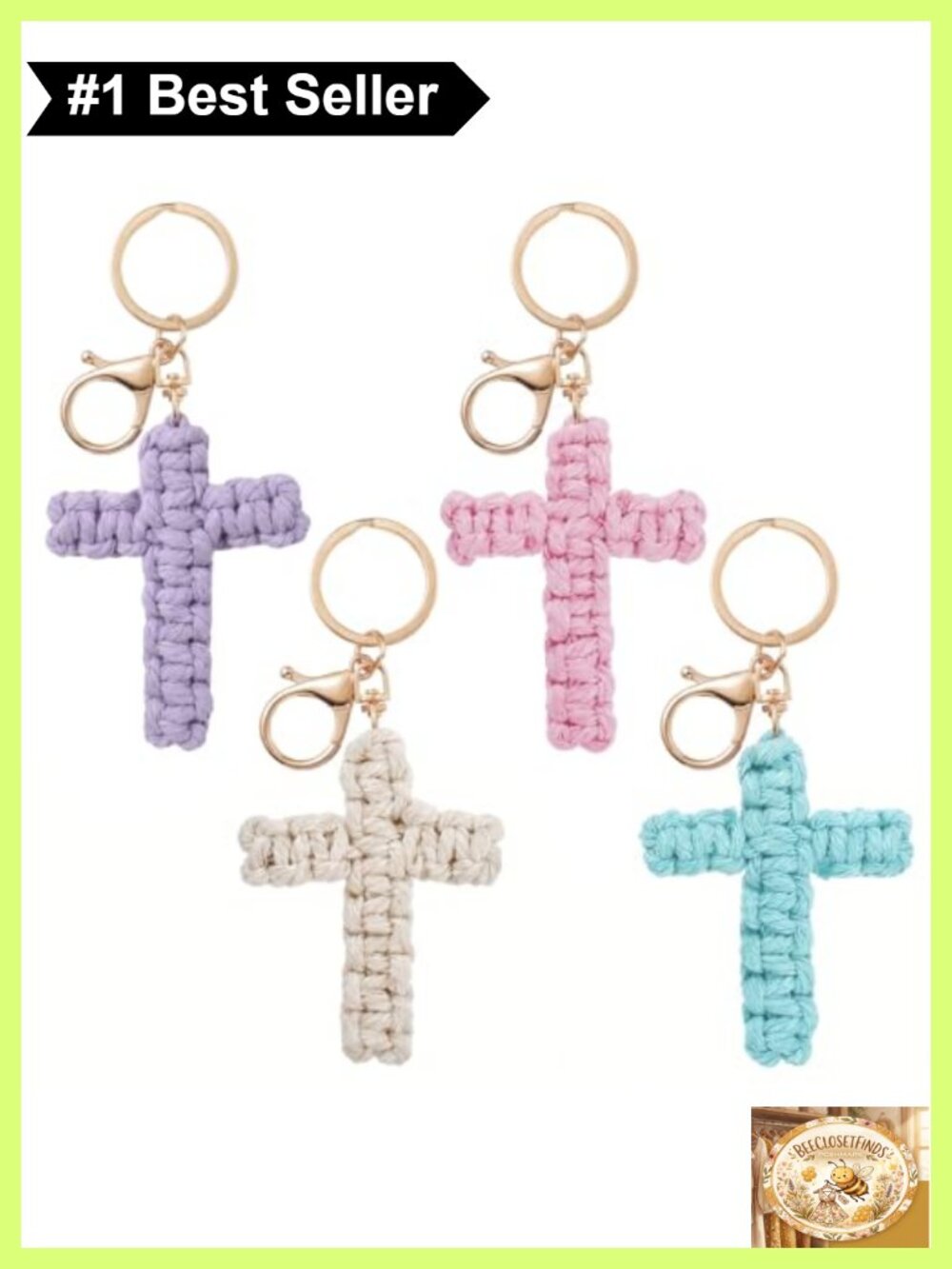 Handmade Macrame Cross Keychain Boho Car Accessories Set of 4